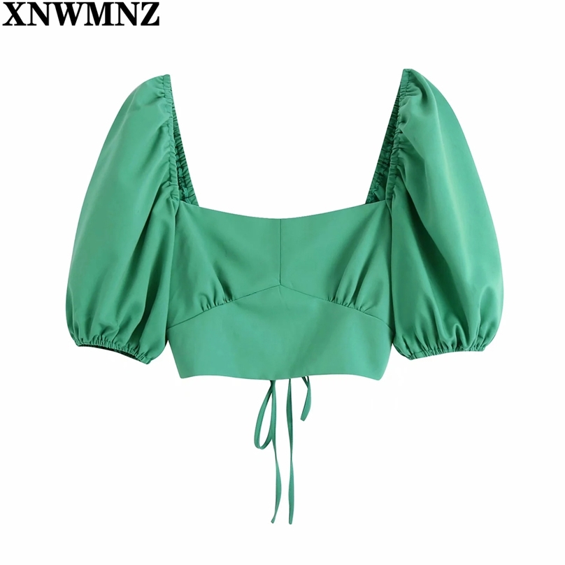 Women Vintage Square Collar Green Short Smock Blouse Female Puff Sleeve Slim Shirts Chic Backless Blusas Crop Tops 210520
Women Vintage Square Collar Green Short Smock Blouse Female Puff Sleeve Slim Shirts Chic Backless Blusas Crop Tops 210520