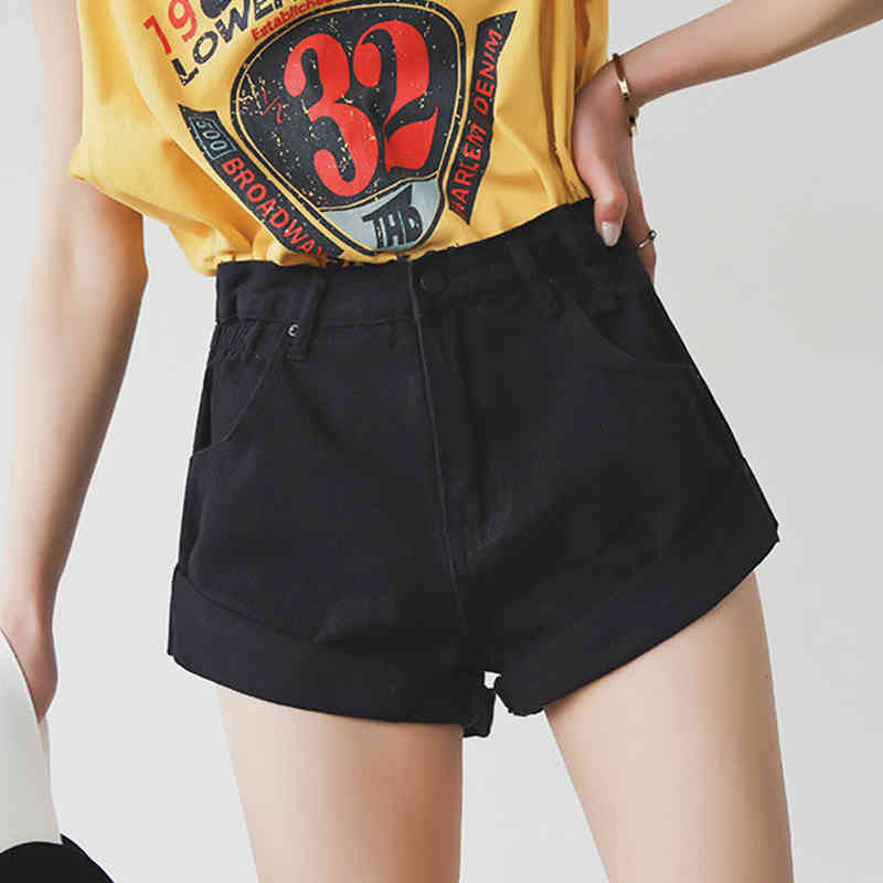 Denim Shorts Women White Summer Khaki Wide Leg Elastic Waist Vintage High Fashion Casual Short Jeans Feminine 9704 210518
