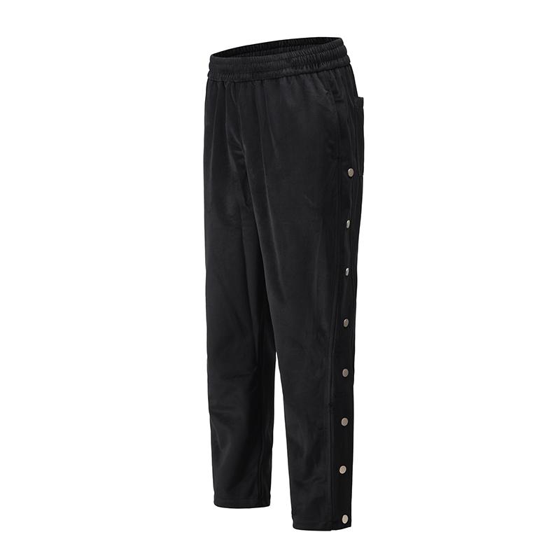 Side Button Velvet Solid Sweatpants Mens Straight Ankle Zipper Baggy Casual Track Pants Streetwear Elastic Waist Loose Trousers Men's