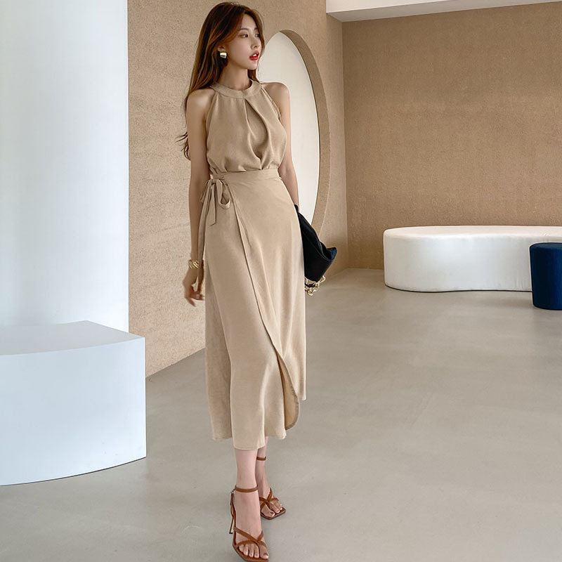 Women Summer Dress Suits OL Sexy Off Shoulder Halter Vest+High Waist Skirt Plus Size Work Wear Solid 2 Piece Set 210421