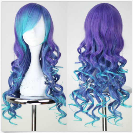 Fashion Women Body Wave Hair With Bangs Colorful Color Blue Purple Synthenic Wigs