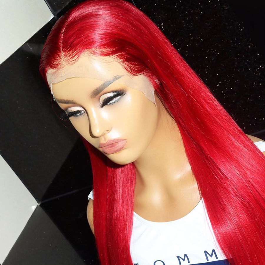 Free shipping Brazilian Lace Front Wig Red Colored Synthetic Wigs For Black Women 10-28 Inch Pre-Plucked Long Straight Silation Human Hair