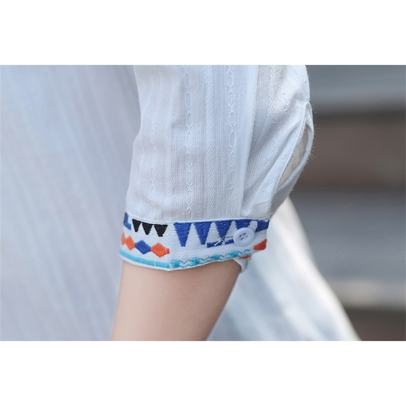 fashion v-neck white office lady shirt women blouse embroidered summer tops plus size clothing blusas D849 30 210506