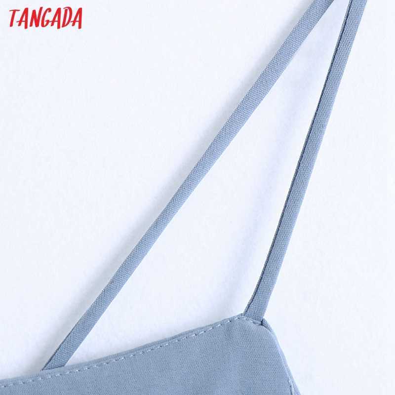 Tangada Women Blue Camis Crop Top Spaghetti Strap Sleeveless Backless Blouses Shirts Female Sexy Solid Tops CE143 210625