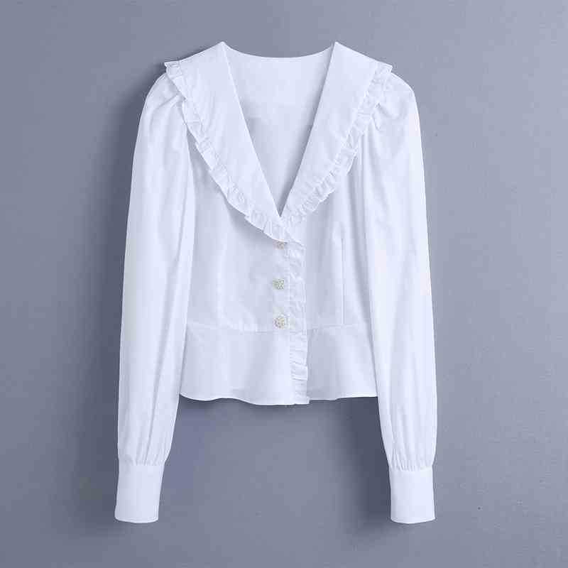 Women Casual Preppy Style Shirt Spring Ruffles Puff Sleeve Lapel Blouse Single Breasted Street Tops WB1009 210525, White
Women Casual Preppy Style Shirt Spring Ruffles Puff Sleeve Lapel Blouse Single Breasted Street Tops WB1009 210525, White