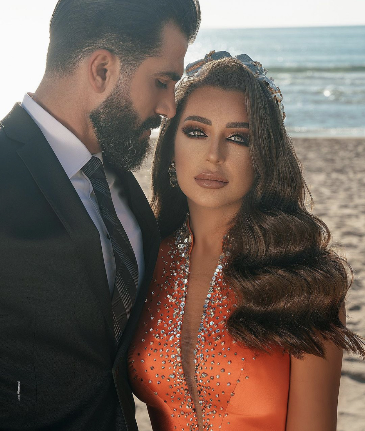Sexy Orange Prom Dresses Keyhole Neck Mermaid Beads Crystals High Split African Sweep Train Evening Gowns Middle East Plus Size Vestidos De Festa