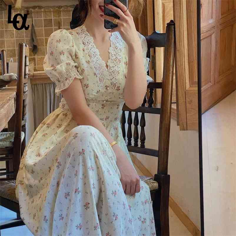 Vintage Floral Dress Women Elegant Lace Chiffon Korean Party Puff Sleeve V Neck Midi Fall es for 210519, Beige
Vintage Floral Dress Women Elegant Lace Chiffon Korean Party Puff Sleeve V Neck Midi Fall es for 210519, Beige