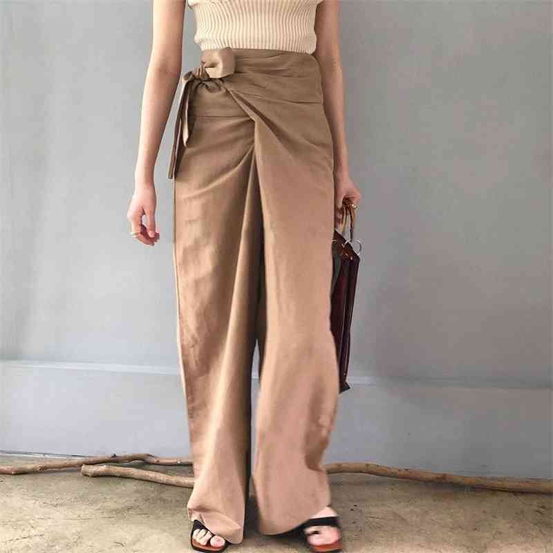 Casual Korea Chic Trousers For Women High Waist Solid Lace Up Bow Wide Leg Pants Spring Fashion Clothing 210520