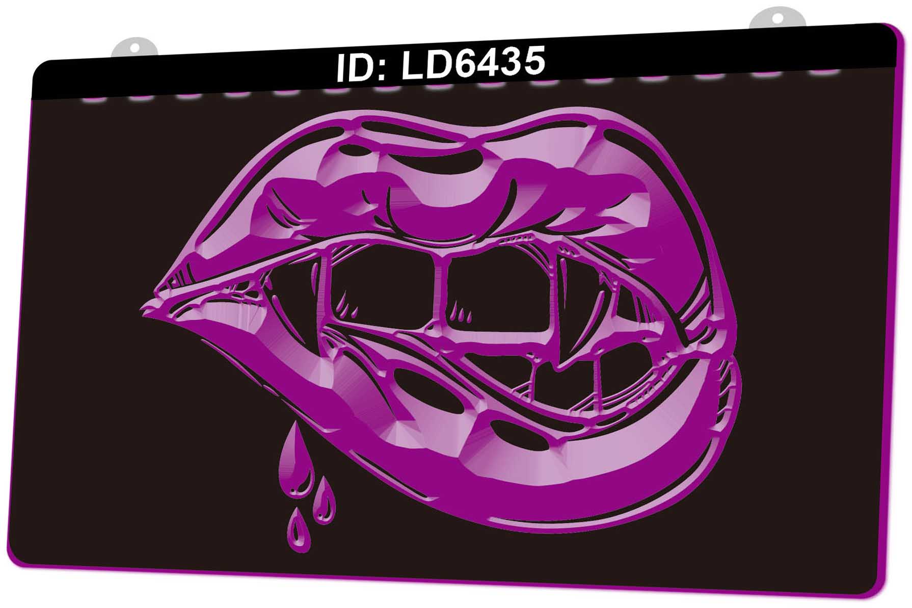LD6435 Lips Vampire Teeth 3D Engraving LED Light Sign Wholesale Retail