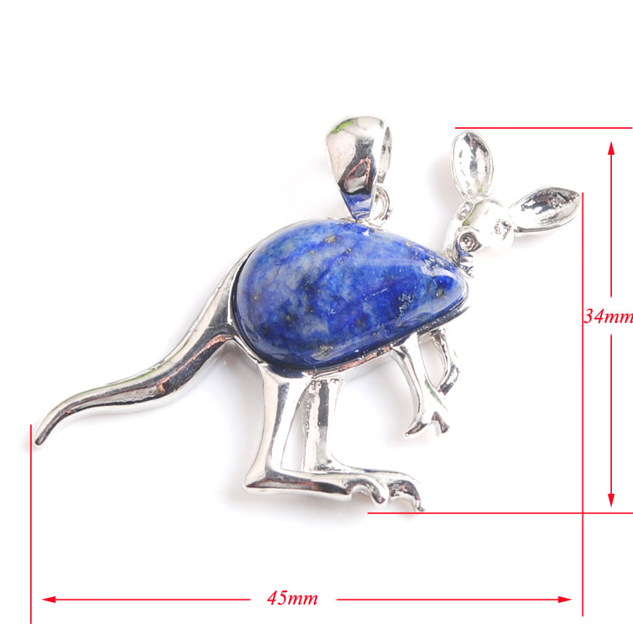 WOJIAER Cute Animal Kangaroo Pendant Water Drop Natural Stone Pink Quartz Crystal Fashion Jewelry for Women Girls BE907