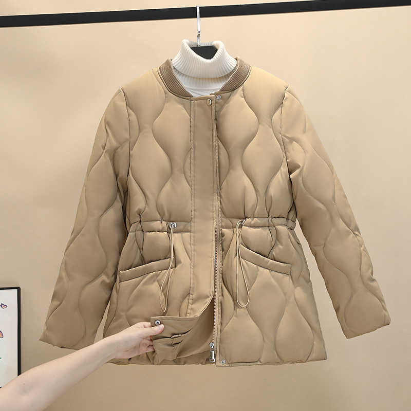 Mid-length Cotton Parkas Jacket Women's Winter Waist Women Coat 211013