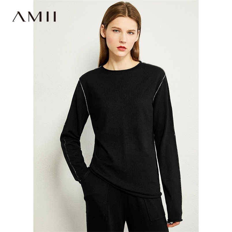 Minimalism Autumn Winter Causal Sweaters For Women Fashion Oneck Full Sleeve Loose Women's Sweater Tops 12040423 210527