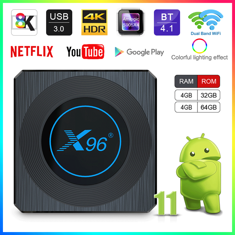 X96 X4 Amlogic S905X4 RGB Light Smart TV Box Android 11 4G 32G 64G Dual Wifi AV1 Media Player 2021 Android TV BOX 8K Set top box
X96 X4 Amlogic S905X4 RGB Light Smart TV Box Android 11 4G 32G 64G Dual Wifi AV1 Media Player 2021 Android TV BOX 8K Set top box