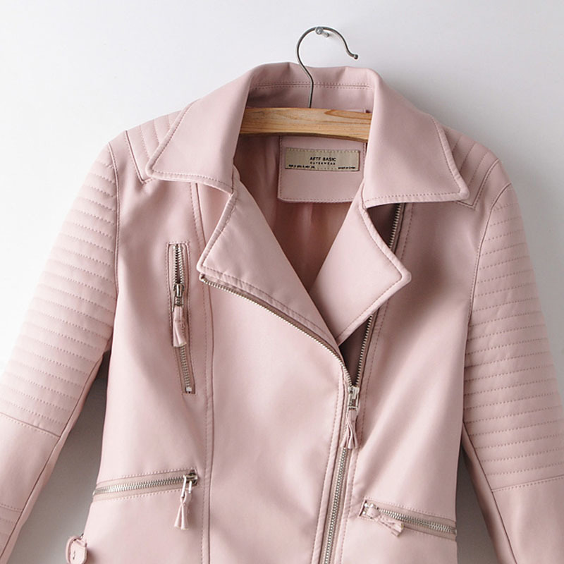 Red Zipper Lapel Long Sleeve PU Locomotive Windproof Female Jacket Winter Black Korean Slim Harajuku Street Women's Jacket 210507