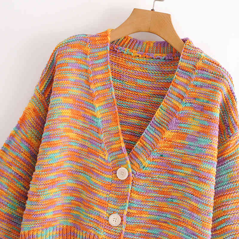 fall winter sweater coat women Korean fashion sweet cute V-neck candy color loose oversized knitted cardigan tops 210508