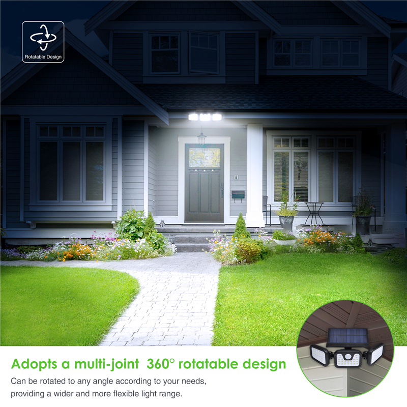 Outdoor Wall Lamps Solar Security Lamps 3 Head Motion Sensor Lights Adjustable Outdoor Spotlights 360°Rotatable IP67 Waterproof Porch Garden Patio Yar