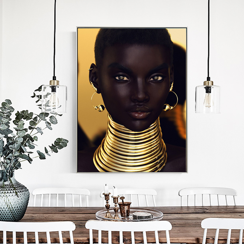 Black Girl With Golden Ears Necklace Wall Paintings For Living Room Canvas Print Posters Modern Decorative Pictures