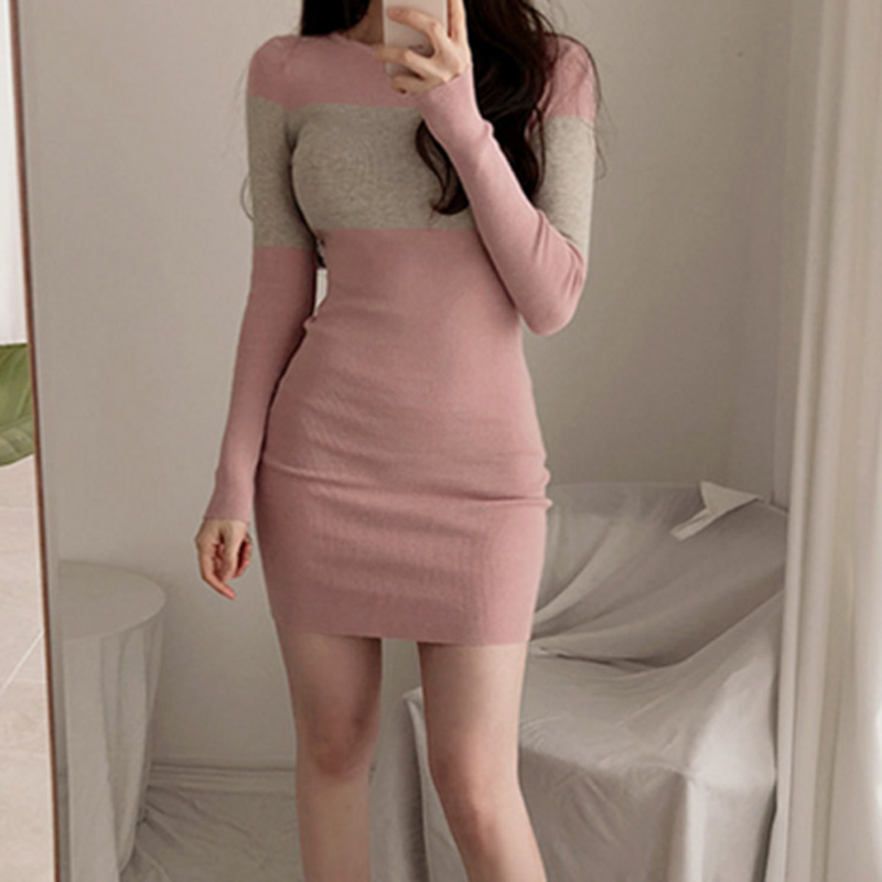 Elegant O-Neck Knitted Dress Women Autumn Tight Fitting slim Female Sweater Winter Pullovers 210506