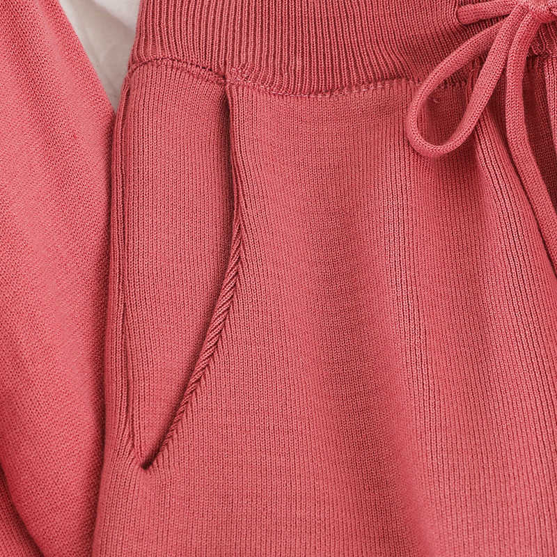 LY VAREY LIN Spring Autumn Women Casual 2 Piece Set Long Sleeve Knitted Pullovers + Elastic Waist Trousers Solid 210526