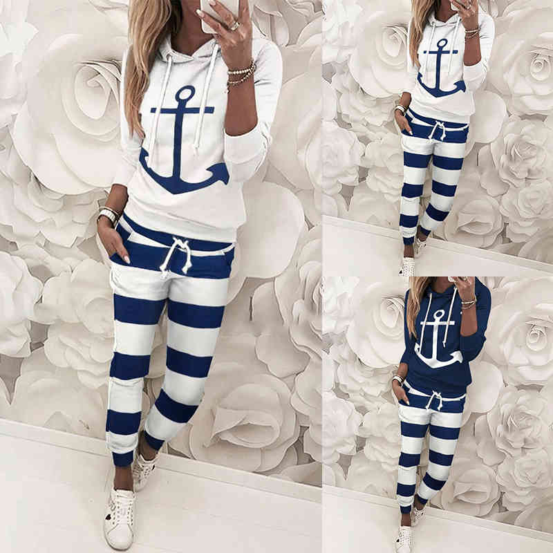 women Two Pieces suit Hooded Sweatshirt long pants autumn winter Sports Setswarm Wear Fashion Outfit 210422