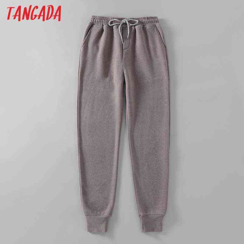 Tangada winter women woolen pants cargo strethy waist loose trousers joggers female sweat high quality 7M2 211115
