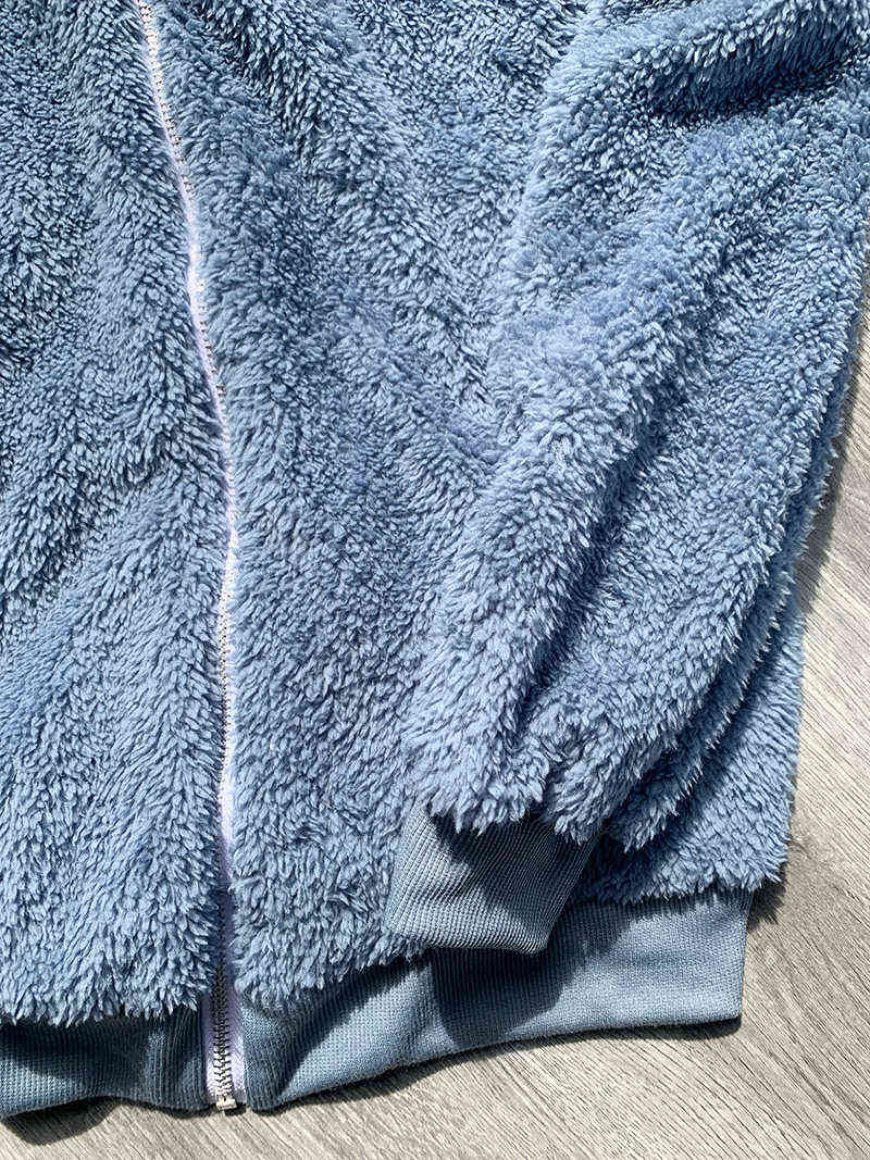 Fashion Women's Winter Jacket Plush Patchwork Zipper Pocket Hooded Solid Jackets Women Retro Loose Long Sleeve Plus Size Coat 211123