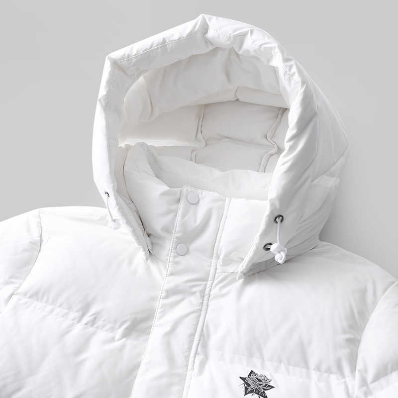 Winter Women 90% White Duck Down Jacket Fashion Female Embroidery Floral Solid Loose Hooded Long Coat 11870398 210527