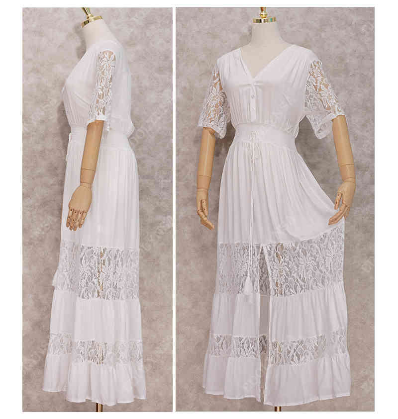 Cotton Beach Cover up Kaftan Sarong Bathing Suit Lace s Pareo Swimsuit Womens Swim Wear Tunic #Q602 210420