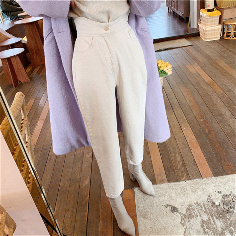 Milky White Chic Ankle-Length Cross Pants Woman Casual Solid High Waist Streetwear Quality Jeans Denim 210421