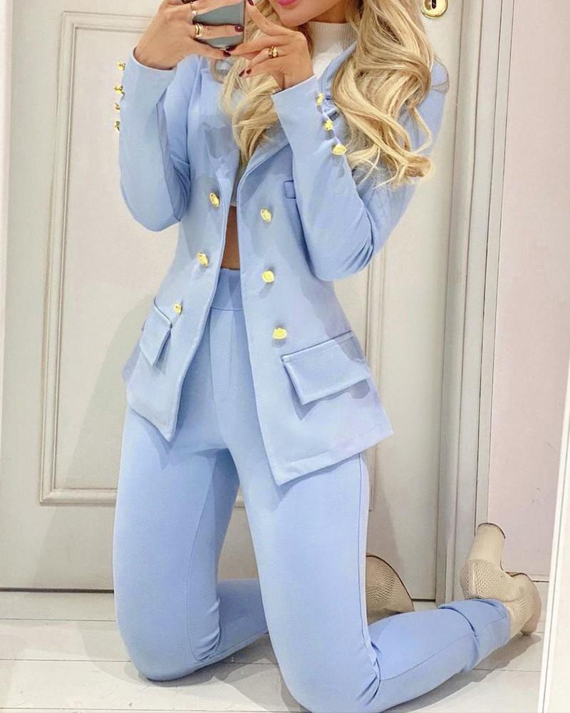 Women's Two Piece Pants 2021 Women Fashion Casual Lapel Temperament Commuter Double-breasted Blazer Two-Piece Set, White
Women's Two Piece Pants 2021 Women Fashion Casual Lapel Temperament Commuter Double-breasted Blazer Two-Piece Set, White