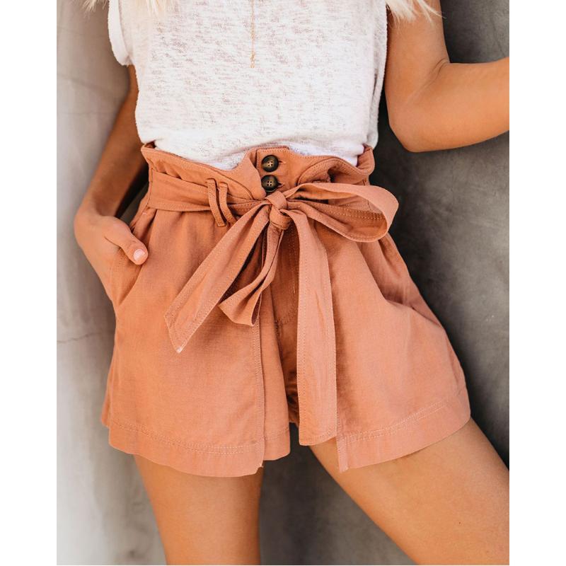 Summer Women's Shorts High-waisted Single-breasted Breeches With Wide Leg Made Of Cotton Show Slim Plus Size