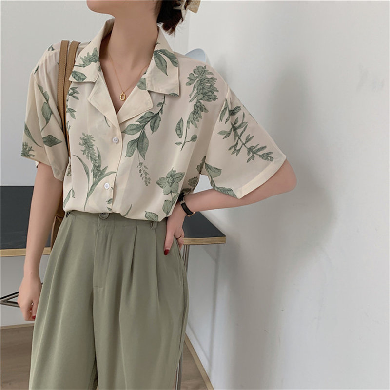 Summer Short Sleeves Casual Vintage All Match Comfortable Femme Lapel Chic Loose High Street Clothe Tops Shirts 210421