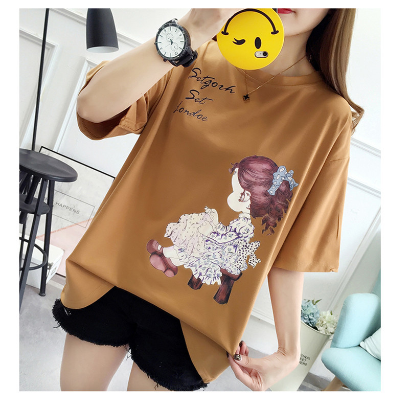 Short Sleeve Simple Cotton black red Tshirt Lady Plus Size Women's Loose Cartoon T-shirt Youth Cotton Casual Tshirt 210406