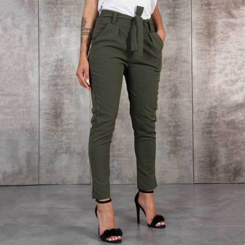 BornToGirl Casual Slim Chiffon Thin For Women High Waist Black Khaki Green Pants Woman Trousers 211006 Z260314