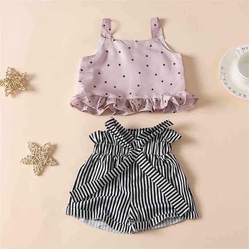 Summer Children Sets Fashion Strap Ruffles Print Star Tops Striped Bow Shorts Casual 2Pcs Girls Clothes 1-7T 210629, Pink
Summer Children Sets Fashion Strap Ruffles Print Star Tops Striped Bow Shorts Casual 2Pcs Girls Clothes 1-7T 210629, Pink