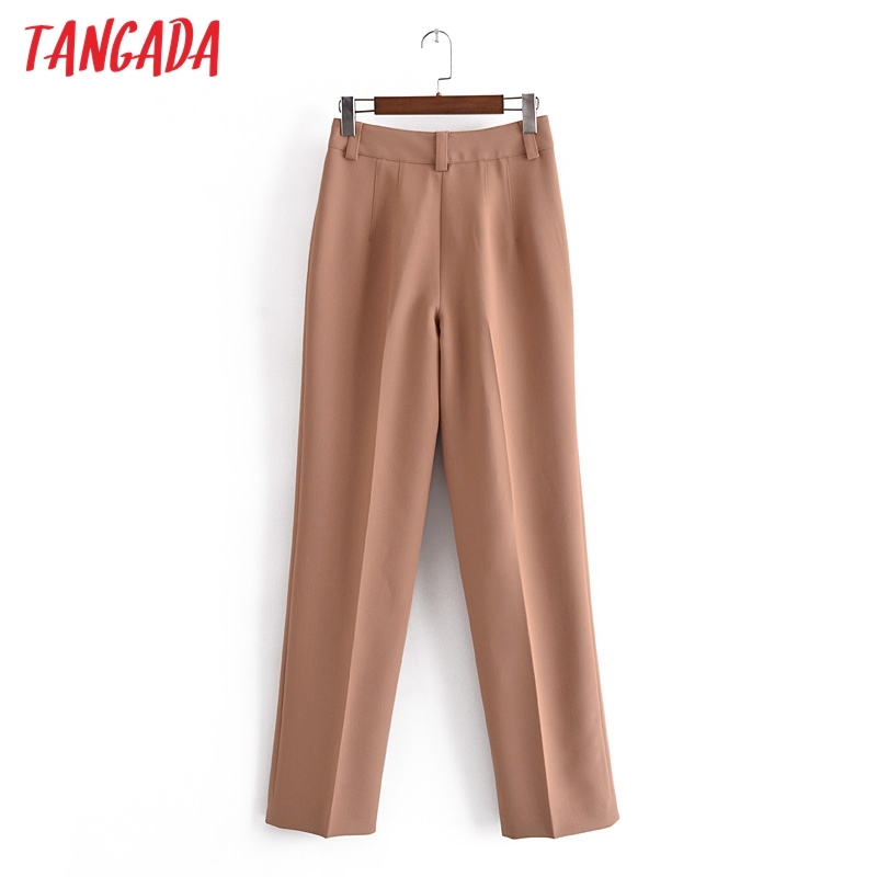 Fashion Women Khaki Suit Trousers Pockets Buttons Office Lady Pants Pantalon 3H269 210416