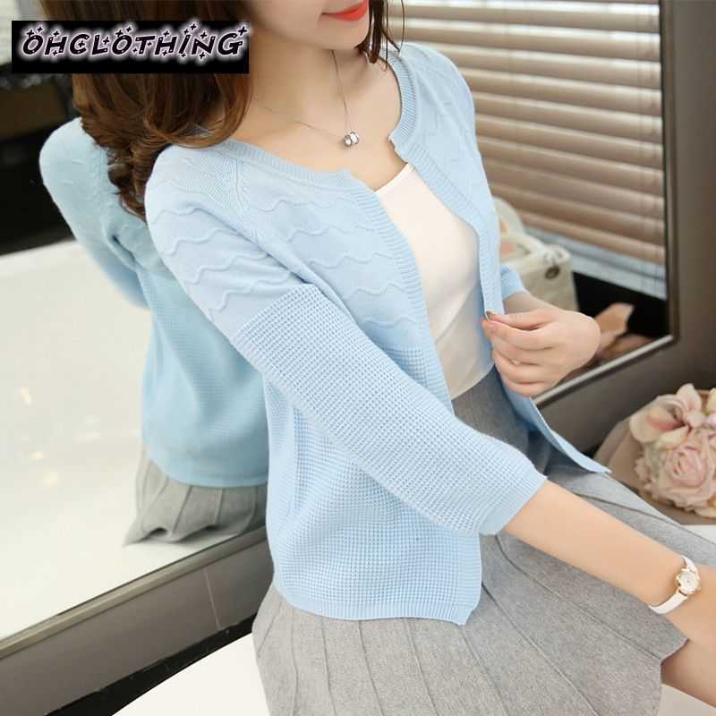 OHCLOTHING Selling Spring Summer Tops V-neck cape three quarter sleeve cardigan Fashion Women sweater slim Jacket coat 210914