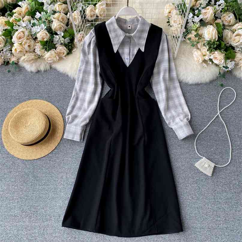 Vintage Style Women Clohting Set Plaid Print Shirt and Sleeveless A Line Midi Dress Suits Casual OL Robe Femme Autumn 210603, Dark gray
Vintage Style Women Clohting Set Plaid Print Shirt and Sleeveless A Line Midi Dress Suits Casual OL Robe Femme Autumn 210603, Dark gray
