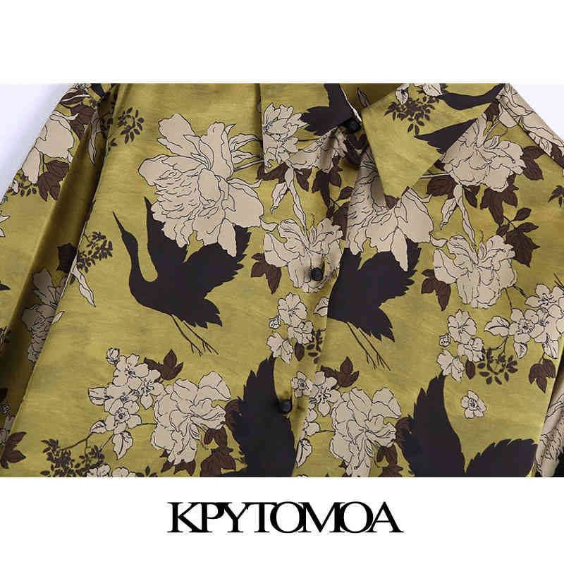 Women Fashion Floral Print Soft Touch Blouses Long Sleeve Button-up Female Shirts Blusas Chic Tops 210420