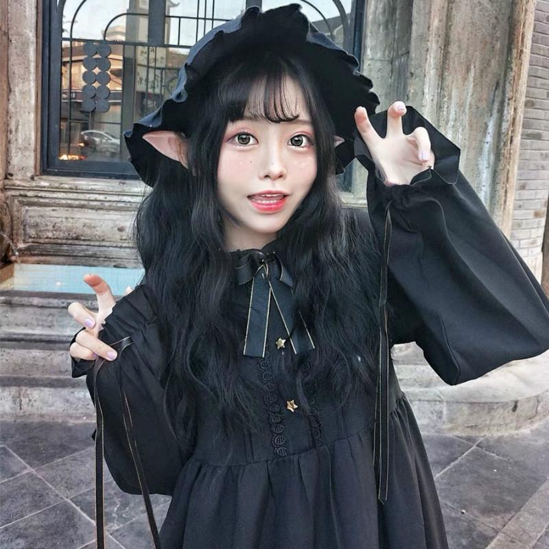 Casual Dresses QWEEK Dark Academia Style Gothic Dress Japanese Harajuku Ruffle Black Vintage Party Long Sleeve Cosplay Clothes Women