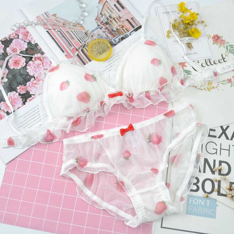 SP&CITY Japan Lolita Bow Cosplay Sexy Bras Set Women Soft Bra Seamless Cute Strawberry Bralette Lingerie Underwear Y0913