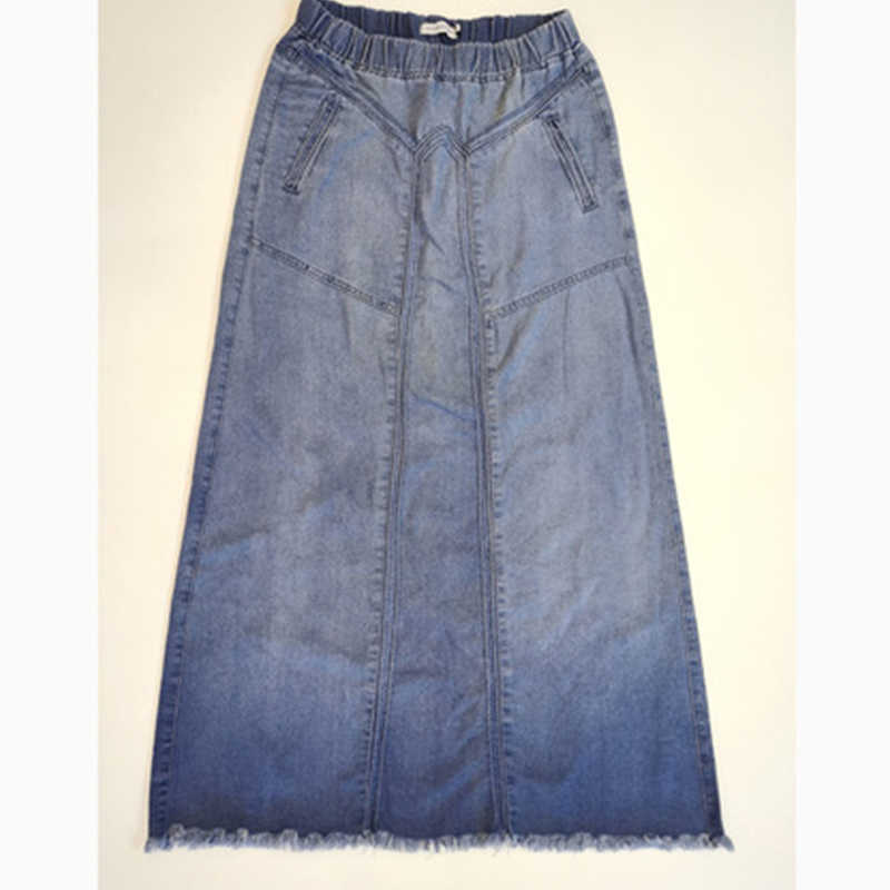 High Waist Fashion Women Denim Skirt Elastic Stretch Loose Long Summer Female Vintage Casual 210619