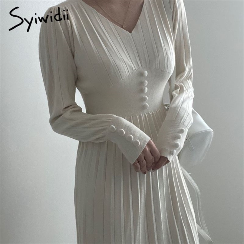 Knitting Dresses for Women A-Line Black Beige Clothing Midi Long Sleeve Solid Spring Autumn V-Neck Winter Fashion 210607
Knitting Dresses for Women A-Line Black Beige Clothing Midi Long Sleeve Solid Spring Autumn V-Neck Winter Fashion 210607