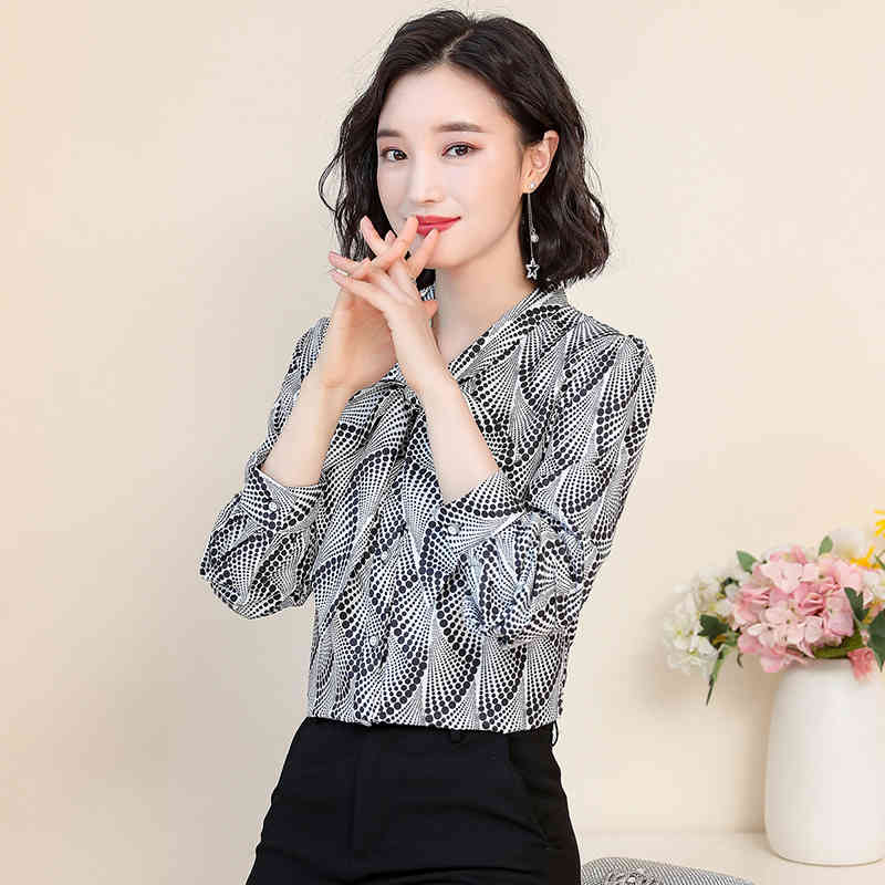 Arrival Bow Blouse Casual Women Tops and Elegant Loose Long Sleeve Chiffon female clothes 6581 50 210506