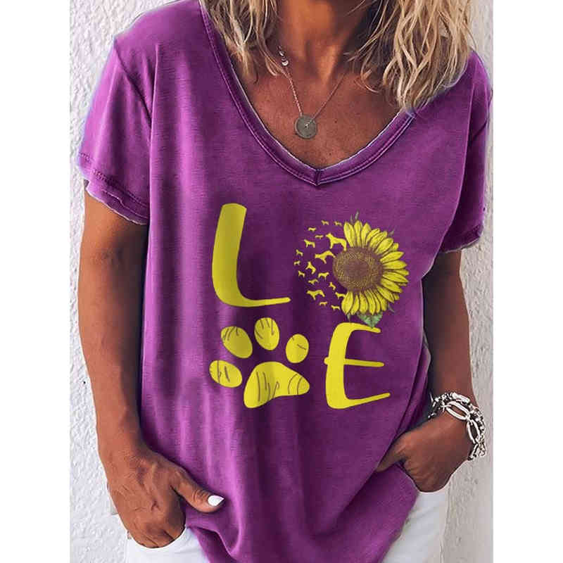 LOVE Cute Print T-shirts Women Summer Tops for Women Ladies Graphic Tshirt V-neck Short Sleeve t-shirt for women 210515
