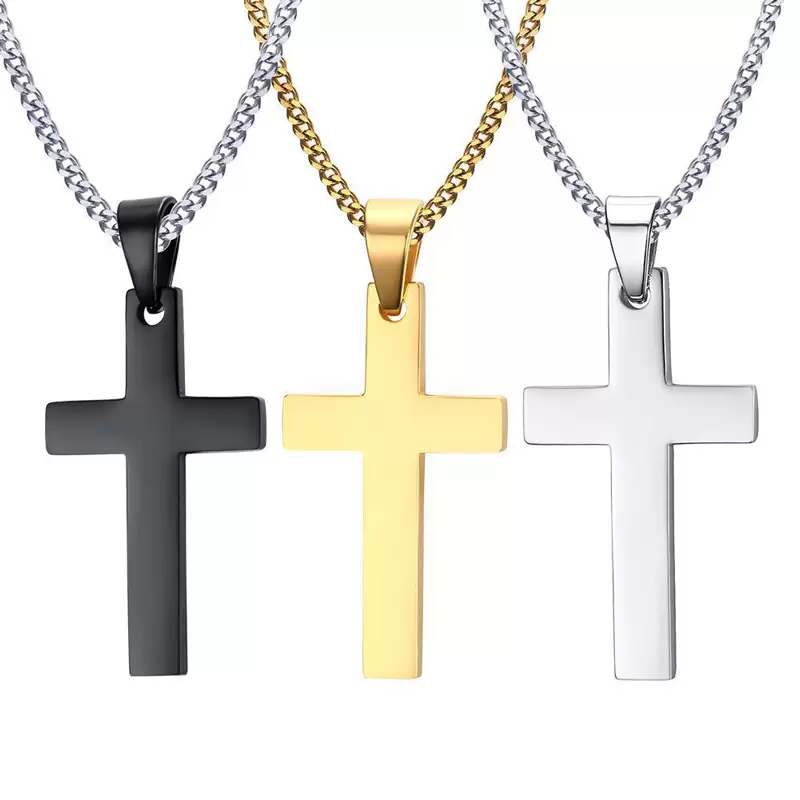 Delicate Mens Stainless Steel Cross Pendant Necklaces Men s Engraved Letter With Single Heart Religion Faith crucifix Charm Titanium chain For Gift