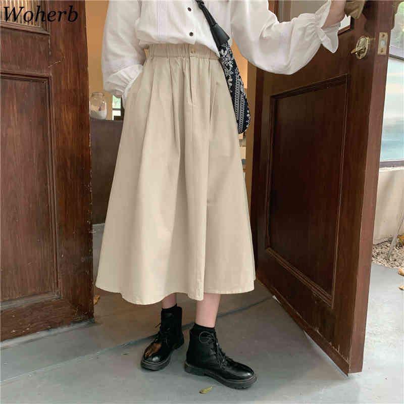 Casual Two Peices Set Elegant White Ruffle Blouse + High Waist Midi Skirts Japanese Style Women All Match Outfits 210519