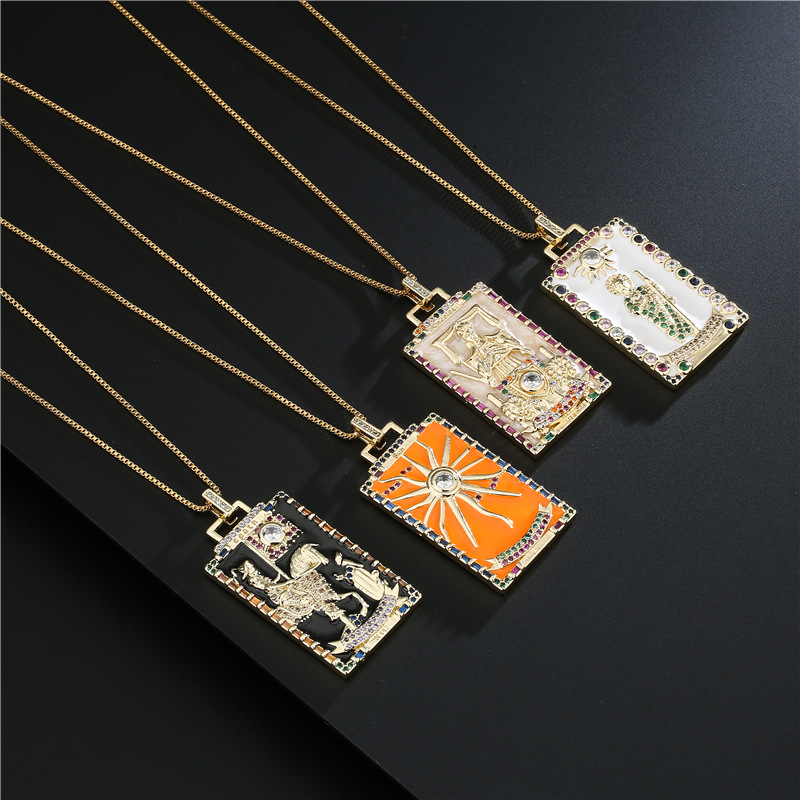 Pendant Necklaces Aogu Cross-Border Supply European and American Fashion Dripping Tarot Pendant Necklace Copper Plating 18K Gold Zircon Ornament for Women
Pendant Necklaces Aogu Cross-Border Supply European and American Fashion Dripping Tarot Pendant Necklace Copper Plating 18K Gold Zircon Ornament for Women