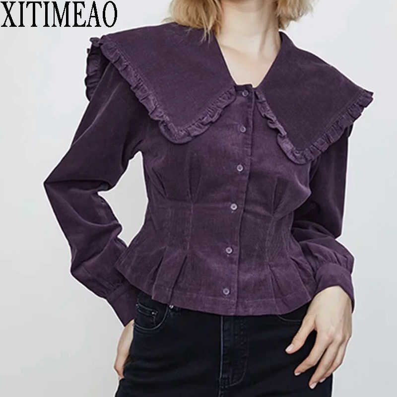 ZA Women Corduroy Shirt Fashion Office Ladies Slim Skirts Female Autumn Vintage Ruffled Shirt Tops Girls Chic 210602, Dark purple
ZA Women Corduroy Shirt Fashion Office Ladies Slim Skirts Female Autumn Vintage Ruffled Shirt Tops Girls Chic 210602, Dark purple