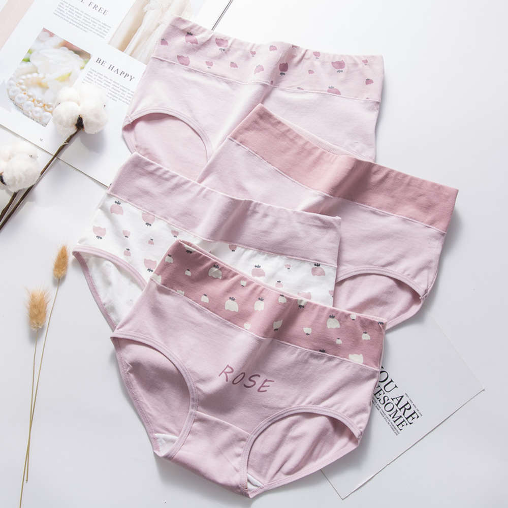 High waist printed large traceless underwear women's abdominal triangle pure cotton girls', Black;pink
High waist printed large traceless underwear women's abdominal triangle pure cotton girls', Black;pink